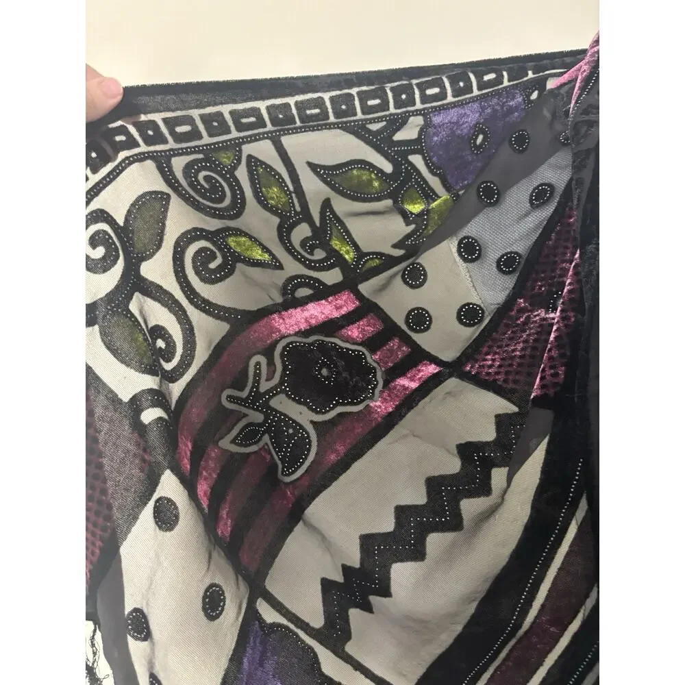 Vtg Silk Devore Burnout Velvet Fringed Shawl Scarf Art Nouveau Floral Boho